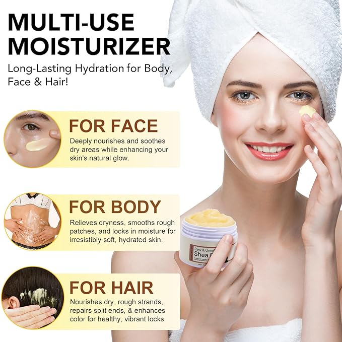 100% Pure & Nature Organic Shea Butter - 4.2 oz Moisturiser Deep Hydration Nourishment Nourishing Vitamins Non-greasy Raw Organic Shea Butter For All Skin Types Body & Hair Type