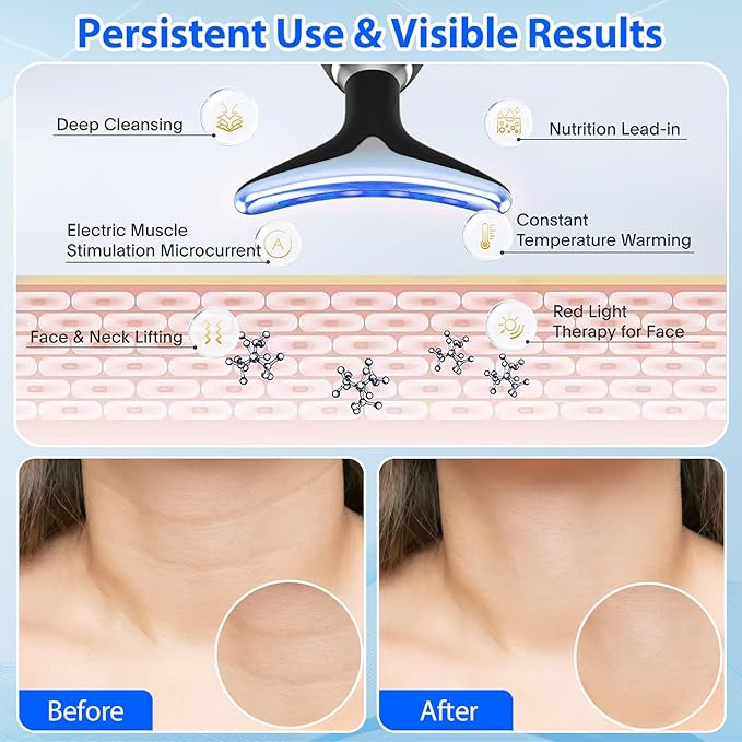 Facial Massager Face and Neck, Red Light Therapy for Face and Neck, Facial Skin Care Tool, 7 Color Led for Face Sculpting Tool at Home (Black)