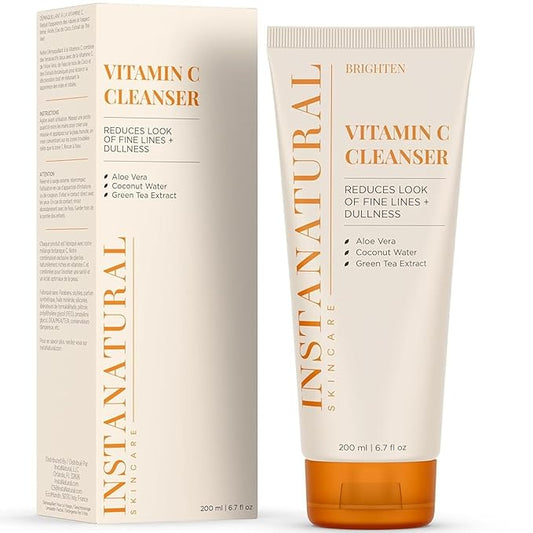 InstaNatural Vitamin C Cleanser Face Wash, Brightens and Reduces Signs of Aging, Fine Lines and Uneven Texture, with Coconut Water and Aloe Vera, 6.7 FL Oz