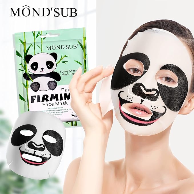 MOND'SUB Animal Spa Beauty Mask, Character Masks Sheet-(Pack of 5) Panda Firming Nourishing Moisturizing Effects For All Skin Types- Birthday Party Gift for her, Girls Night, Spa Night, Beauty Gift