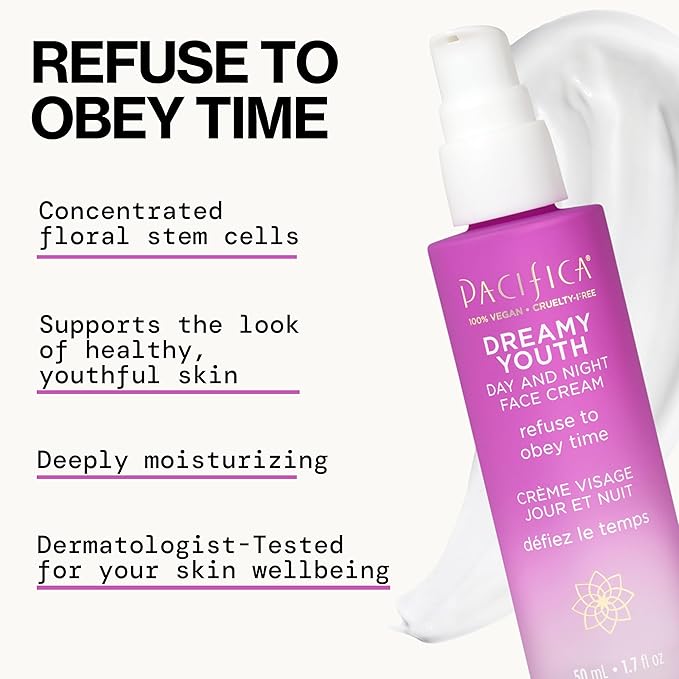 Pacifica Beauty Dreamy Youth Day and Night Face Cream - 1.7 Fl Oz (Pack of 2)- Moisturizer - For Dry and Aging Skin - Peptides, Grapeseed Oil, Floral Stem Cells - Sulfate + Paraben Free - Vegan and Cruelty Free