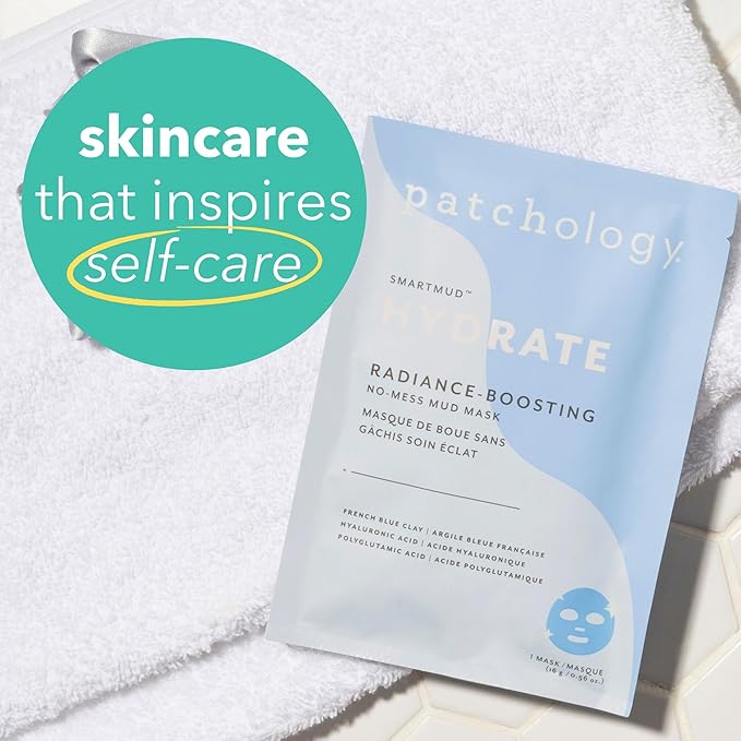 Patchology Hydrate SmartMud Clay Mask - No Mess Blue Clay Face Mask with Hyaluronic Acid for Hydrating & Smoothing Skin - Exfoliates Pores & Refreshes Complexion - Face Skin Care Solution (1 Count)