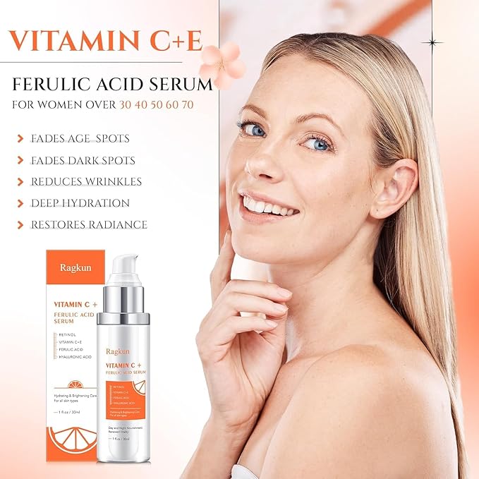 Super Vitamin C 20% Serum for Women, Dark Spot Remover for Face, CE Ferulic Acid, Hyaluronic Acid, Retinol, Hydrate & Plump Skin Care Anti Aging Wrinkle Brightening Skincare -1 Fl Oz.