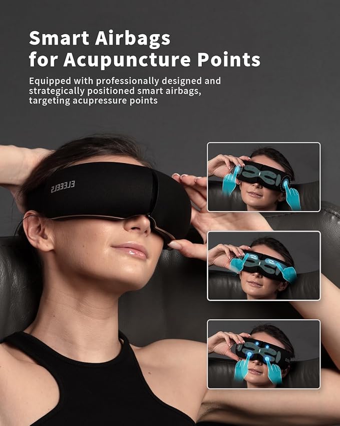 Fathers Day Dad Gifts, Eye Massager with Heatand and Vibration, Birthday Gifts for Women Men Dad Teacher, Sleep Eye Mask, Headache Massager, Scalp for Relieving Eye Muscle Tension and Stress (Black)