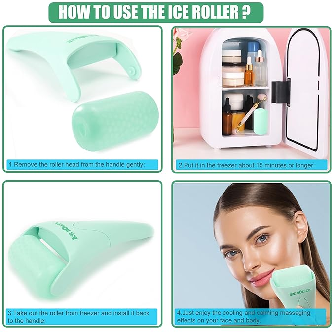 Ice Roller and Gua Sha Skin Care Tool Set, Face Roller for Women, Gua Sha Tool for Face, Facial Skin Care Kits for Puffiness Reducing Muscle Relaxing Wrinkles Relieving, Self Care Gift for Women