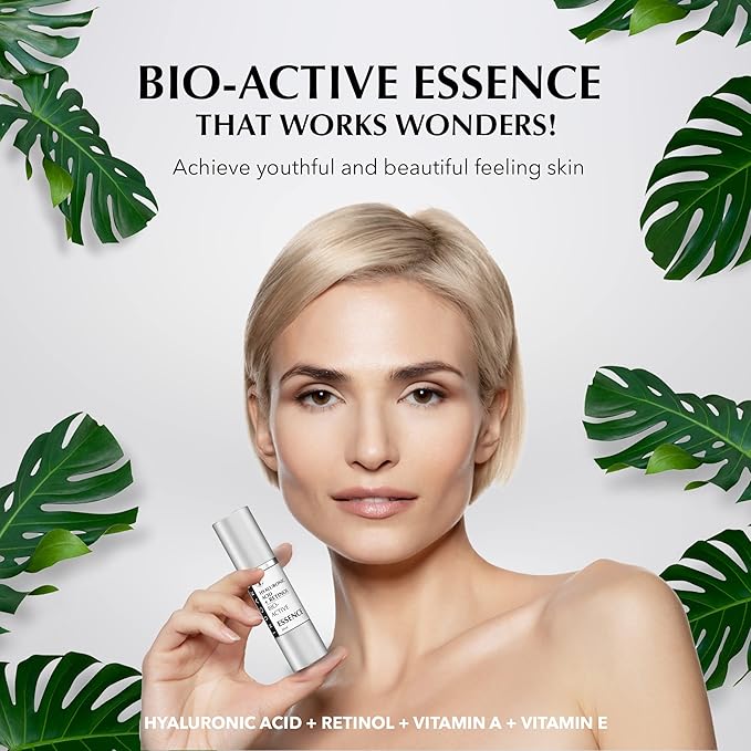 Hyaluronic Acid + Retinol Serum Bio-Active Essence, Powerful Face Moisturizer with Vitamins A, C, E and D-Panthenol, Day and Night Facial Serum, Reduces Fine Lines and Dryness, 30 ml