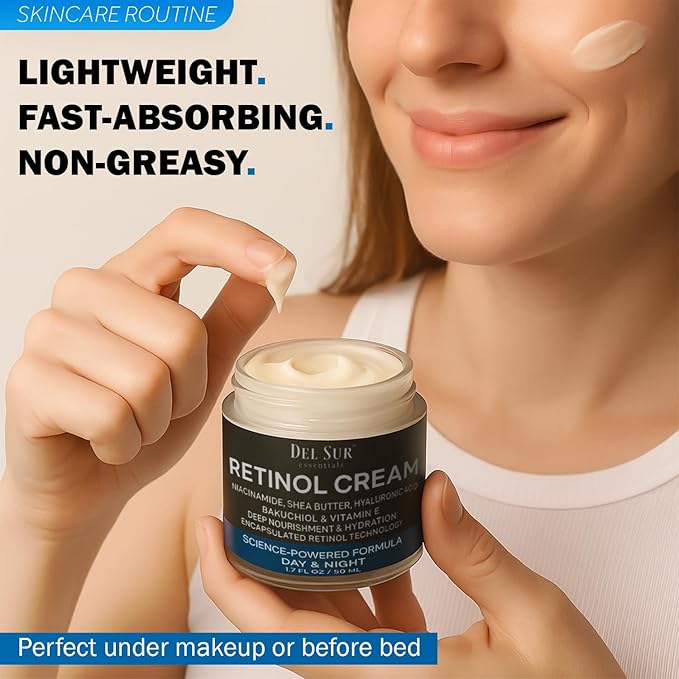 DEL SUR Retinol Cream for Face 50ml – Anti-Aging Night Moisturizer with Hyaluronic Acid, Bakuchiol & Niacinamide – Retinol Cream for Wrinkles, Fine Lines & Dark Spots 50ml