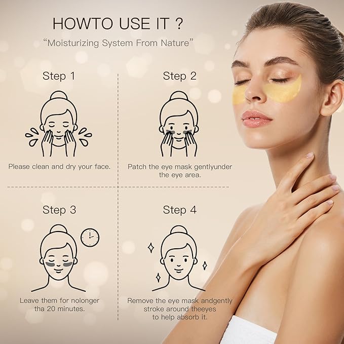 Under Eye Patches (24K Gold, 60PCS) - Under Eye Mask for Puffy Eyes, Fine lines, Dark Circles and Puffiness, Collagen Skin Care Products