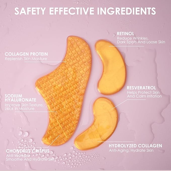 10PCS 24K Gold Forehead Anti Wrinkle Patches & 10Pair 24K Gold Eye Masks, Anti Wrinkle Patches with Collagen, Forehead Wrinkle Patches T-Zone Patch,Collagen Eye Patches for Puffiness and Dark Circles