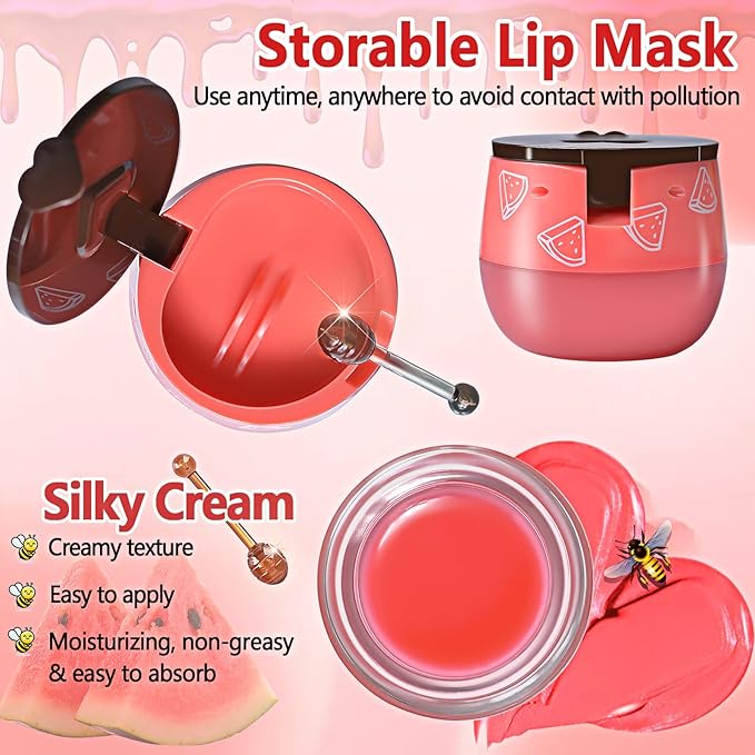 Bee Lip Balm Honey Pot, 4pcs Propolis Lip Mask Overnight Moisturizing Fruity Lip Balm with Stick, Hydrating Prevention Dry and Cracked Lip Scrubs Exfoliator Lip Care, Sleeping Lip Mask Hydrating(B#)