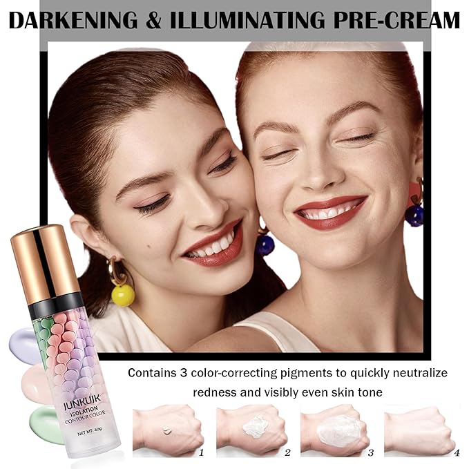 One Step Color Corrector,Color Correcting Foundation Facial Serum,Moisturizing Concealer Tri-Color Correcting Isolation Cream Face Makeup Primer Base