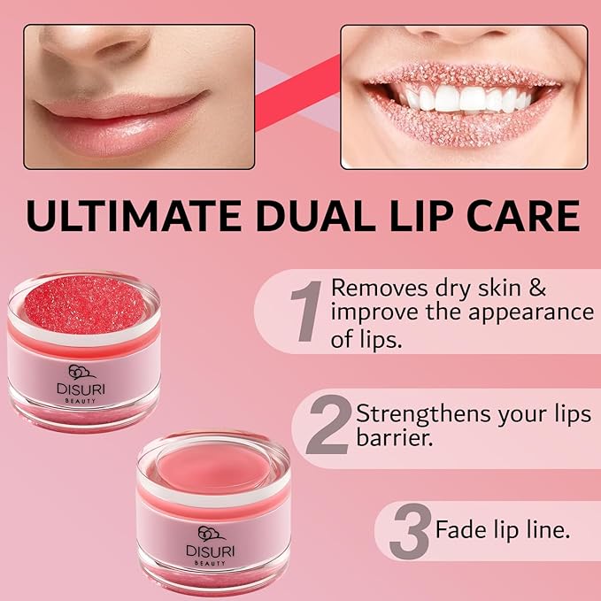 Lip Mask and Lip Scrub Set - Moisturizing Lip Scrub for Exfoliating and Smoothing Lips, Cruelty-free - Improves Texture, Hydrates, and Softens Chapped, Dark Lips Skin - (Strawberry)