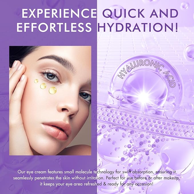 Eye Serum for Dark Circles and Puffiness, Under Eye Cream Anti Aging for Puffiness and Bags with 360° Eye Roller Massage Ball, Eye Serum with 8% Caffeine 8% Retinol for Women & Men