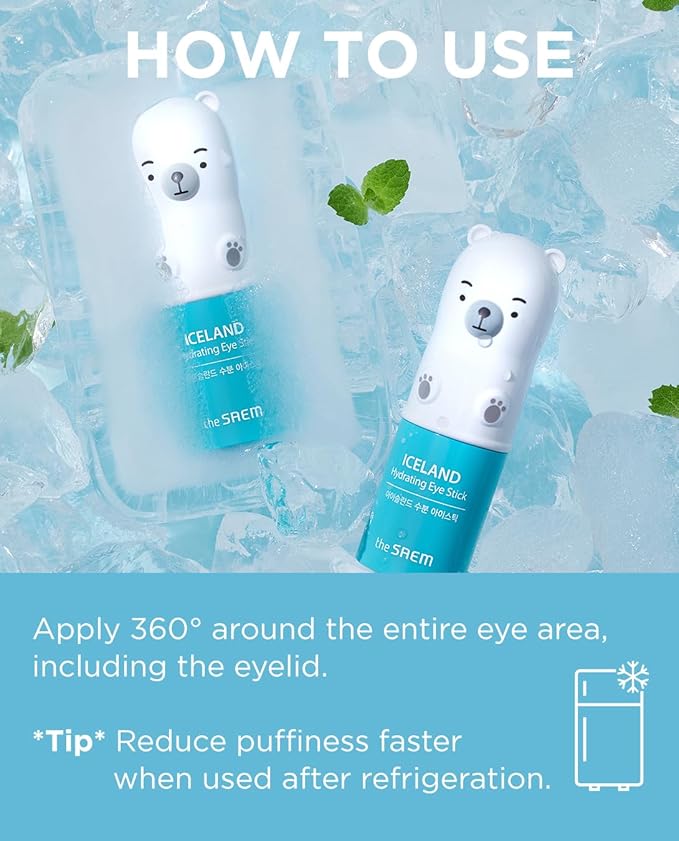 THESAEM Iceland Hydrating Eye Stick - Cooling Eye Balm - Dark Circles & Puffiness – Under Eye Treatment - Reduce Wrinkles and Moisturizing - Minimize Dark & Puffy Eyes - Aqua Scent, 0.24oz 2 Pack