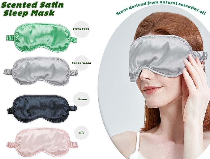 Scented Satin Sleep Mask | Aromatherapy Eye Mask with 4 Soothing Scents (Color Navy/Ocean)…