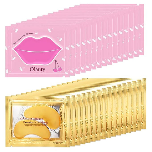 Miniling 30 Pairs Lip Mask & Eye Mask, Crystal Collagen Under Eye Patches for Puffy Eyes, Undereye Bags, Wrinkles, 24K Gold Gel Eye Masks for Dark Circles and Puffines, Skincare Gifts for Women