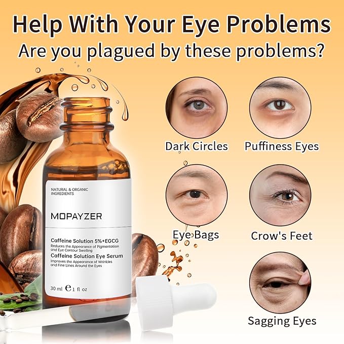Caffeine Solution 5% + EGCG, Caffeine Eye Serum For Moisturizing, Targets Dark Circles & Puffiness, 2 PCS Natural Under Eye Serum For Facial Wrinkles & Fine Lines.