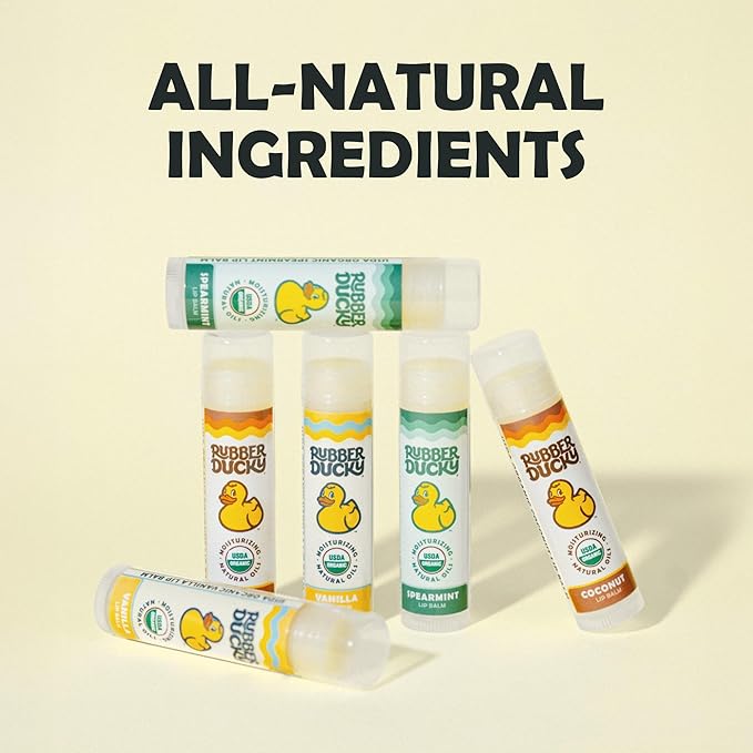Rubber Ducky Sunscreen - Organic Lip Balm for Women, All Natural Lip Balm Stick with Vitamin E - Moisturizing & Hydrating Lip Balm for Dry Lips - Untinted and Non-Toxic Lip Care - Spearmint, 3 Pack