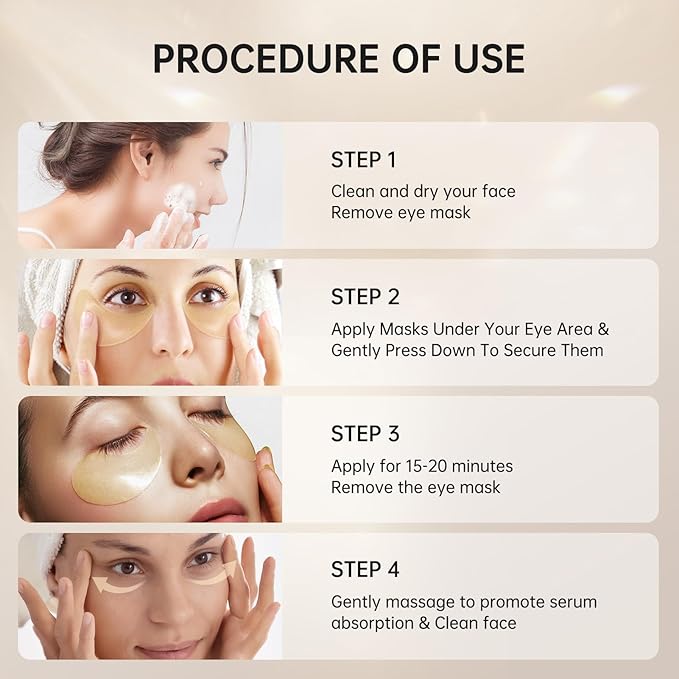 PITHER Under Eye Patches for Dark Circles, Eye Masks for Puffy Eyes Wrinkles Under Eye Bags Firmness 30 Pairs Skin Treatment Pads with Hyaluronic Acid and Collagen Women Men (Gold)