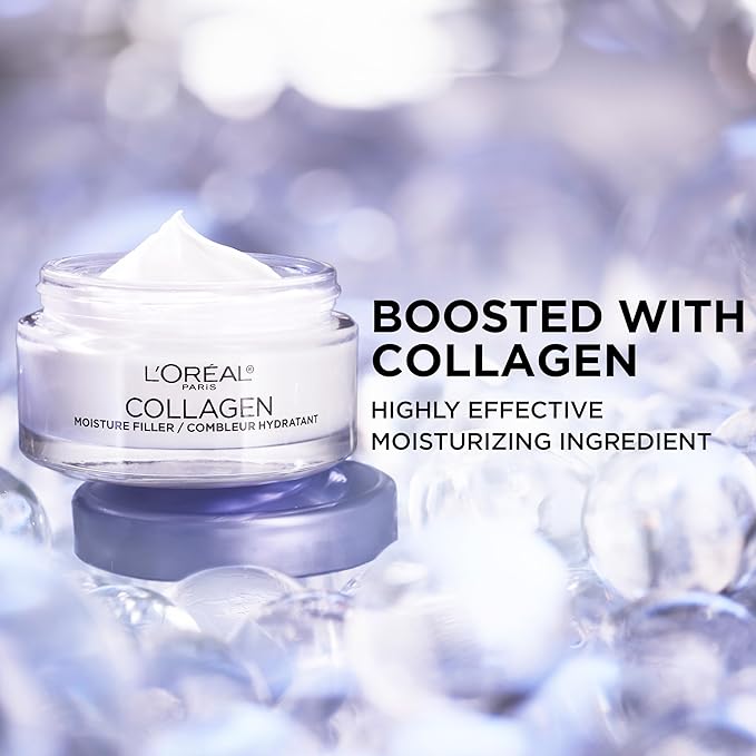 L'Oreal Paris Collagen Moisture Filler Face Cream, Anti-Aging Face Moisturizer, Non-Greasy Skin Care Formula For Up to 48HR Hydration, 3.4 Oz