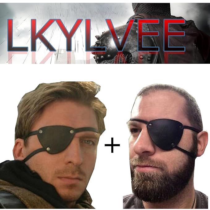 1 Pair Retro Single Eye Patch - Black Eye Patches - PU Leather Pirate Eye Patch Cover Adjustable Medieval Steampunk Blindfold for Adults Role Play Costume Accessories