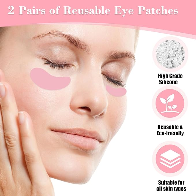 2PCS Under Eye Patches Silicone, Reusable Under Patches Plump Fine Lines & Wrinkles with Metal Eye Cream Applicator, Tin Case