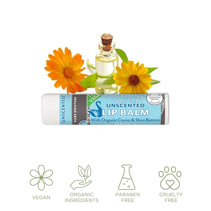 Vegan Lip Balm Set - Variety Pack of 3 Soothing Touch Lip Balms. Large 0.25 oz size. Includes Bonus Muslin Pouch (3 x 4 in). Unique Gift Bundle from Tiny Seed (Coconut Lime, Peppermint, Unscented)