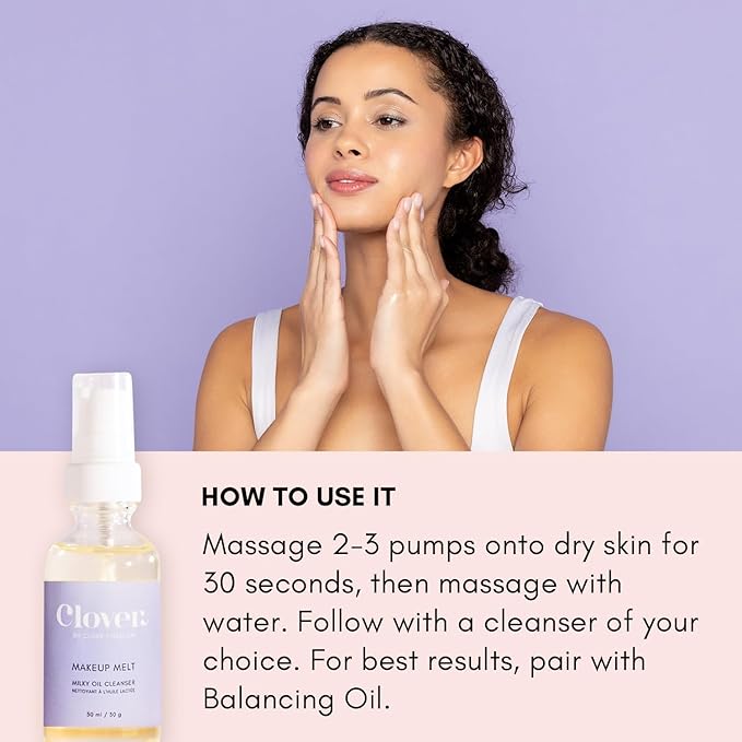 Clover Makeup Melt Milky Cleansing Oil | Gentle Makeup Removal, Skin-Friendly Formula and Residue-Free Rinse | Cruelty-Free & Vegan Face Oil