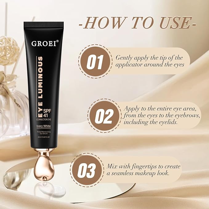 Luminous Eye Corrector Spf 41,Under Eye Corrector For Dark Circles,Undereye Sunscreen & Concealer, Hydrating Serum, Anti Aging Tinted E ye Cream with Peach Undertone