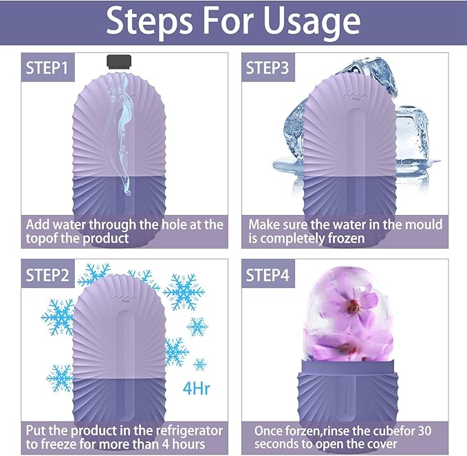 KOGITI Ice Mold for Face & Eye, Beauty Facial Roller, Puffiness Relief Massage Skin Care Tool, Ice Cube Holder (Shell-Purple)