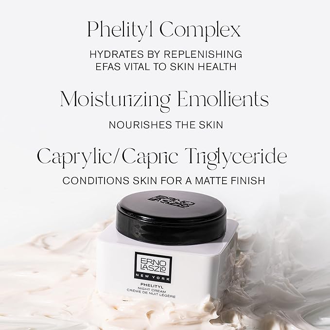 Erno Laszlo Phelityl Night Cream, Non-Greasy Night Moisturizer for Face and Neck, Re-Hydrate to a Youthful Skin Tone and Complexion Overnight, 1.7 Fl Oz