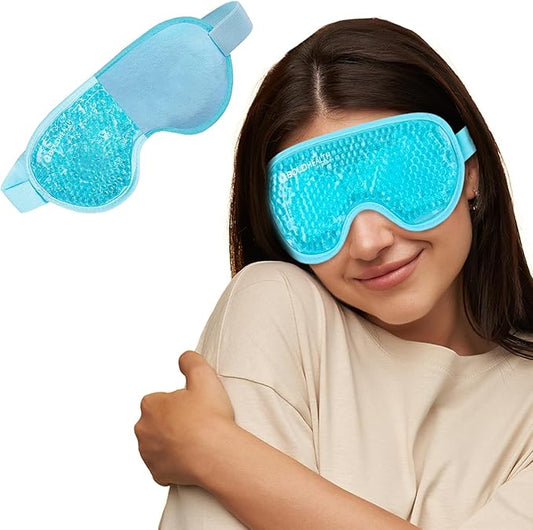 Polyester Eye Mask Cooling Gel With Beads For Dark Circles, Dry Eyes, Cooling Eyes, Redness, Eye Patches Eye Cooling Gel Pad Stretchable With Sleeping Mask Eye Relaxing For Women&Men -Blue