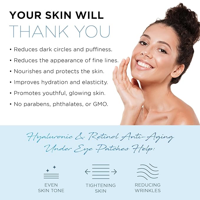 AZURE Hyaluronic & Retinol Anti Aging Under Eye Pads- Moisturizing & Rejuvenating Eye Mask Patches - Reduces Fine Lines, Wrinkles, Dark Circles & Puffiness - Skin Care Made in Korea - 10 Pairs