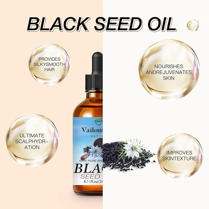 Black Seed Oil - Hair Growth Oil, Carrier Oil for Relaxing Massage and Body Oil, Black Seed Oil for All Hair Types and Skin(Black Seed Oil, 8 Fl Oz)
