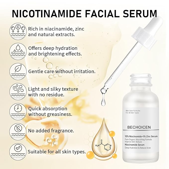 Niacinamide 10% + Zinc 1% Face Serum For Women,Niacinamide Hydrating Serum with Hyaluronic Acid for Oil Control & Anti Acne, 30 ml Anti Aging Niacinamide Serum for Skin Barrier Repair,2Pcs