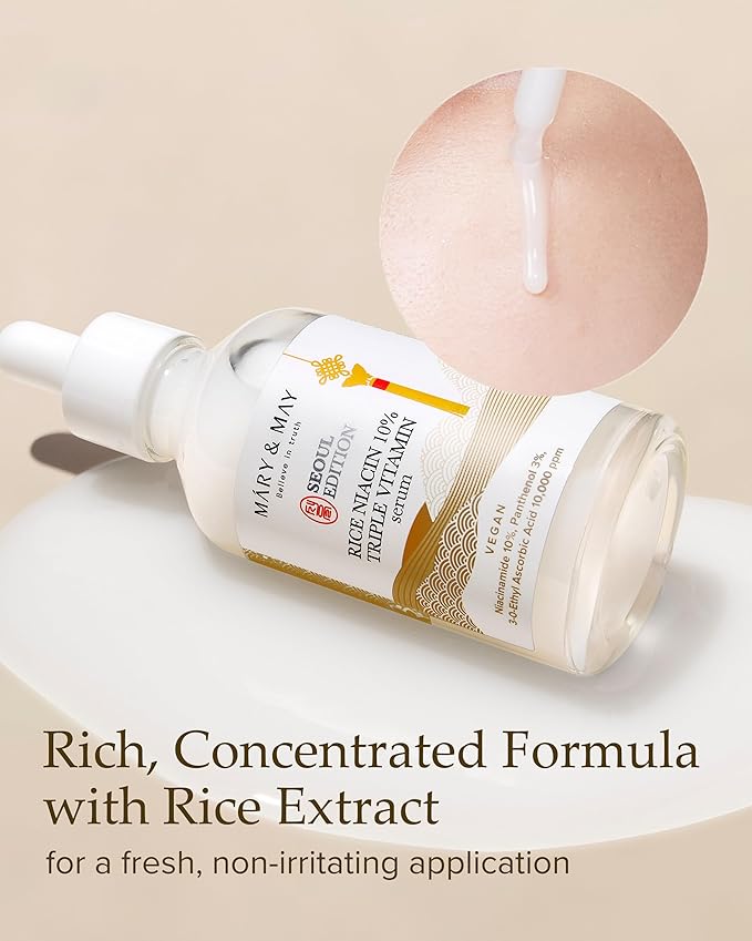 Mary&May SEOUL EDITION Rice Niacin 10% Triple Vitamin Serum - Korean Radiance Serum for Even Skin Tone and Healthy Glow - Niacinamide, and Vitamins - Fragrance-Free, Cruelty-Free, 2.7 fl.oz.