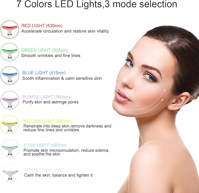 Facial and Neck Massager，7 Color Led light therapy for Face and Neck, Multifunctional Facial Skin Care Tools,Beauty Device for Home Use