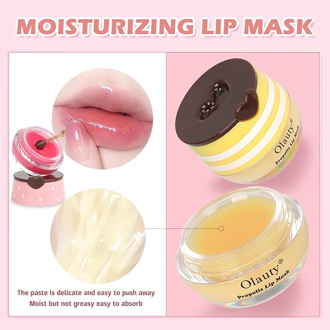 Bee Lip Mask Balm Honey Pot, 2PCS Honey Lip Sleeping Mask Hydrating Prevention Dry and Cracked Lip Scrubs Exfoliator, Overnight Lip Mask Reduces Lip Lines