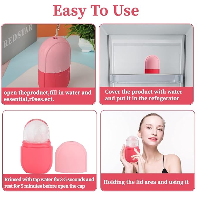 Facial Skincare Ice Roller Mold-Ice Roller for Face and Eye，Beauty Cube Brighten Skin &Enhance Natural Glow &Remove Fine Lines，Facial Beauty Ice Roller Skin Care Tools (Oval, pink set)