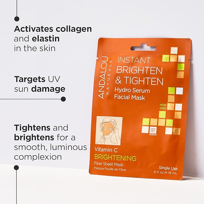 Andalou Naturals Instant Brighten & Tighten Hydro Serum Facial Mask, 0.6 Fluid Ounce
