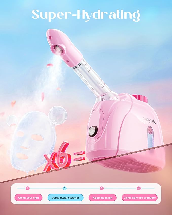 Wavytalk Facial Steamer,Warm Mist Face Steamer with 360° Rotatable Sprayer Nozzle for Deep Cleaning Unclogs Pores,Portable Face Humidifier Skin Care for Home Facial SPA Sauna Salon