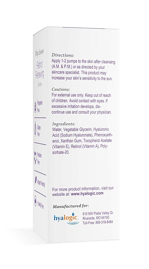 Hyalogic Retinol Serum– Skin Renewal & Wrinkle Repair Face Serum with Hyaluronic Acid & Vitamin A – For Clearer, Radiant Looking Skin (.47 fl oz.)