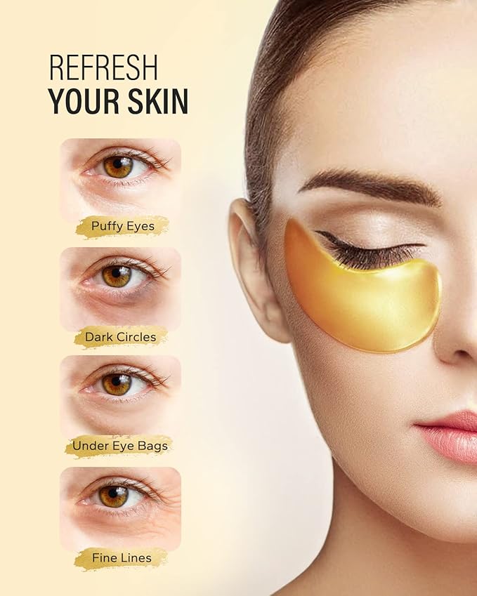 24k Gold Eye Patches (50 Pairs) & Eye Cream For Wrinkles, Eye Masks for Dark Circles and Puffiness, Peptides + Caffeine Anti Aging Eye Cream Reduce Fine Lines and Under Eye Bags