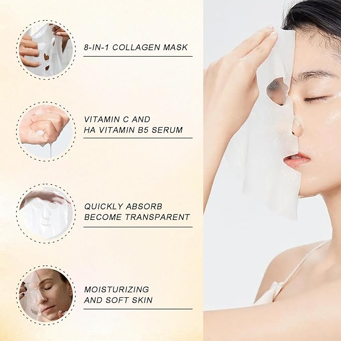 Deep Collagen Overnight Face Mask - Tea Tree CICA Hydrating Overnight Hydrogel Mask, Collagen Overnight Mask Anti Wrinkle Lifting, Collagen Face Mask Improve Elasticity, Firming (Yellow & Blue)