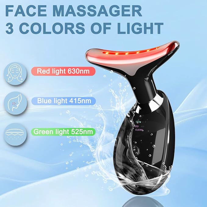 Facial and Neck Massager,Face Tool with 3 Colour Modes and Vibration,Facial Beauty Device for Skin Care (Black)