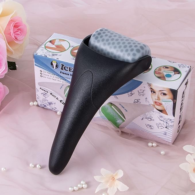 Ice Facial Roller for Face and Eyes - Puffiness Relief, Skin Care, Reduce Pain and Wrinkles Face Massager Tools for Men and Women - Self Care Gift, Black