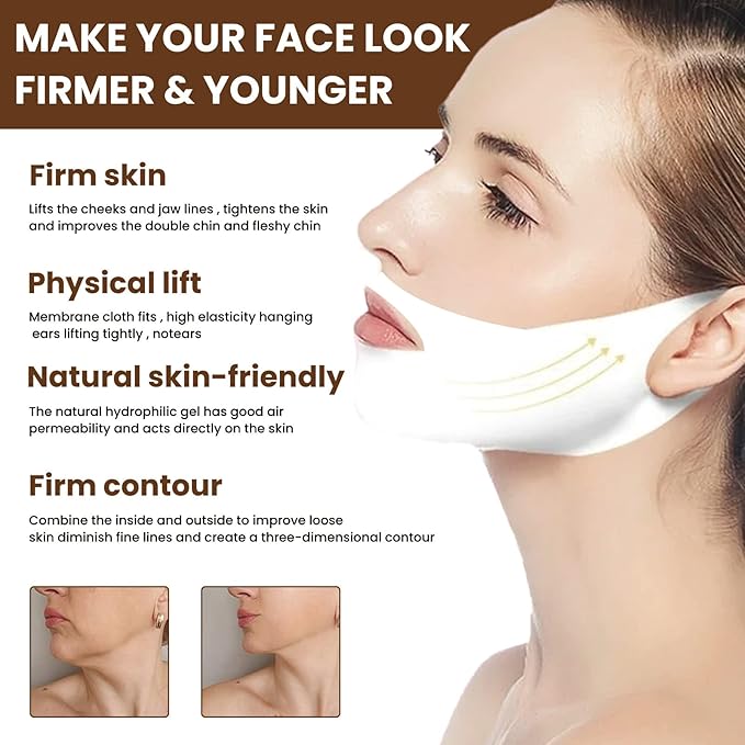 V Line Lifting Mask, 5 Pcs V Shaping Face Masks, Hydrogel Collagen Mask with Aloe Vera, Neck Tightening Tape Patch Jawline Contour Firming Band, Double Chin Reducer Face Full of Vitality