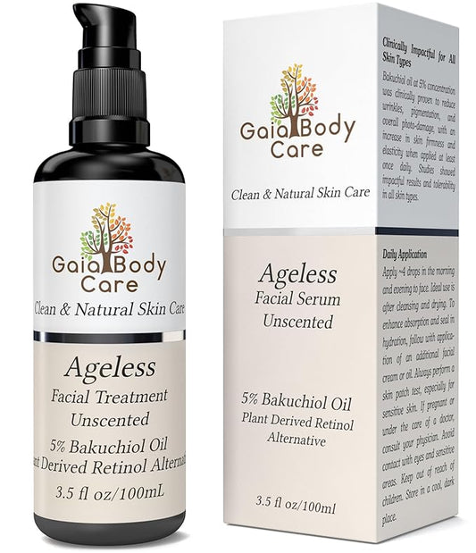 Gaia Body Care 5% Bakuchiol Oil Organic - Anti Aging, Anti Wrinkle, Reduces Fine Lines, Smooths Skin, Hydrates - Botanical Vegan - Natural Retinol Alternative Facial Oil (3.5oz, Unscented)