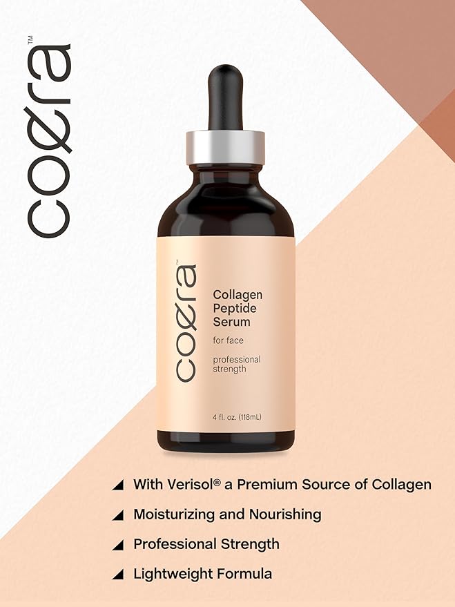 Coera Collagen Serum for Face | 4 fl oz | with Verisol | Professional Strength Peptide Formula | Free of Parabens, SLS, & Fragrances | Packaging May Vary