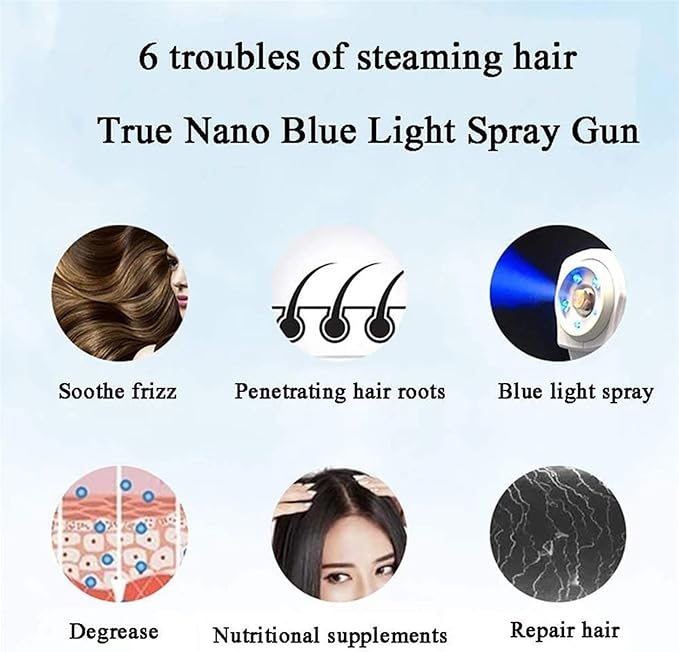 XSWL Portable Nano Steam Gun Hair Care Hydration Sprayer Hot Dyeing Care Blue Micro Mist Machine Spray Gun Hair Steamer Trigger